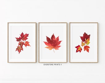 Fall Leaves Set of 3 | Leaves Fall Printable Art, Fall Wall Art, Fall Decor, Autumn Print, Fall Illustration, Fall Leaf Art, Rustic Fall Art