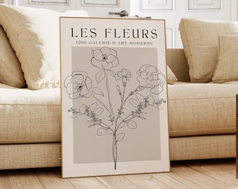 Les Fleurs Print | Neutral Floral, Botanical Art, Bohemian Decor, Galerie Boheme Art, Neutral Botanical, Floral Wall Art, Flower Art