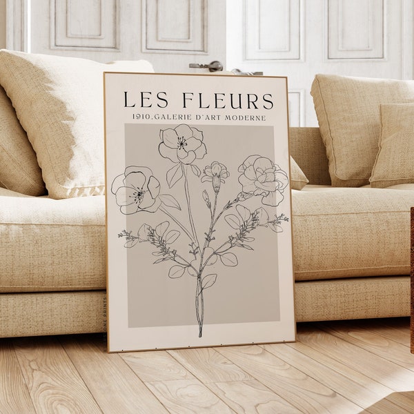 Les Fleurs Print | Neutral Floral, Botanical Art, Bohemian Decor, Galerie Boheme Art, Neutral Botanical, Floral Wall Art, Flower Art