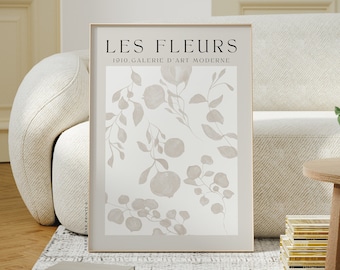Les Fleurs Print | Neutral Floral, Bohemian Decor, Floral Wall Art Print, Neutral Botanical, Boho Wall Decor, Printable Wall Art