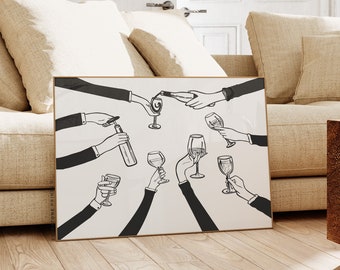 Cheers Wine Print | Bar Cart Art, Cocktail Print, Cocktail Bar Art, Wine Art, Bar Art, Bar Printable, Alcohol Art, Printable Wall Art