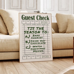 Gast Check Ticket Print | Trendige Weihnachts Wandkunst, Weihnachtsposter, Bar Cart Art, Xmas druckbare Dekoration, adrette Retro Kunst, festliche Kunst
