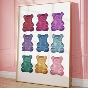 Gummy Bear Wall Art Print | 2000 Wall Art, Trendy Wall Art, Quirky Wall Art, Candy Themed Decor, Y2K Room Decor