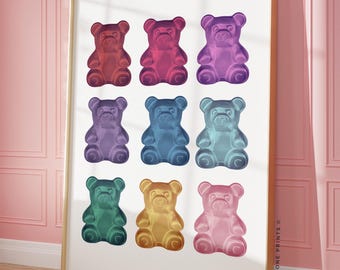 Gummy Bear Wall Art Print | 2000 Wall Art, Trendy Wall Art, Quirky Wall Art, Candy Themed Decor, Y2K Room Decor