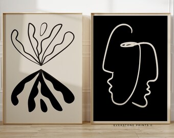 Mid Century Modern Wall Art Set | Abstract Line Art Prints (Digital Download)