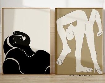 ピカソ アートプリント 3枚セット、白黒線画（デジタルダウンロード