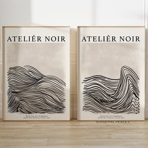 Atelier Noir Set of 2 |  Modern Minimalist Poster, Museum Poster, Neutral Beige Decor, Abstract Exhibition Print, Printable Wall Decor