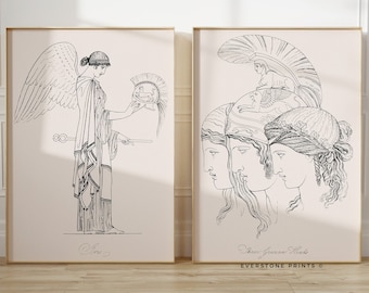 Set of 2 Ancient Greek Prints | Greek Statue Art | Greek Mythology Art | Roman Statue Print | Ancient Greek Art | Greek Warrior Print |