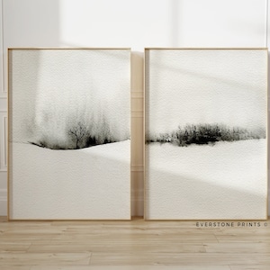 Black and White Painting Set of 2 | Abstract Wall Art, Winter Forest Print, Winter Trees Photo, Modern Minimalist Poster, Minimalist Set