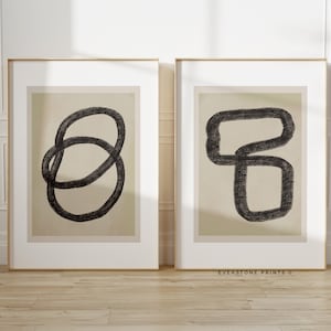 Conjunto de 2 impressões abstratas marrons | Arte abstrata, abstrato moderno, decoração de parede netural, arte de parede de entrada de sala de estar, impressão de linha