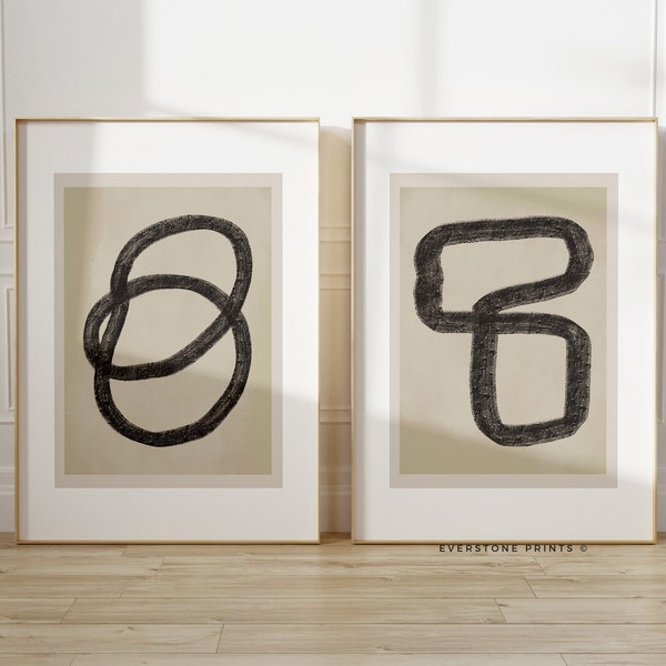 Brown Abstract Set of 2 Prints | Abstract Art, Modern Abstract, Netural Wall Decor, Living Room Entryway Wall Art, Line Print