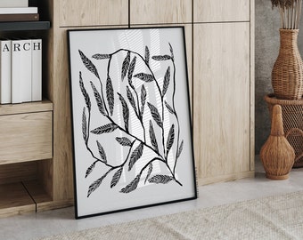 Floral Leaves Print | Floral Art Print, Flower Print, Minimal Print, Flower Printable, Modern Floral Art, Minimalist Wall Art