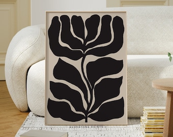 Abstract Floral Art | Beige Black Wall Art, Neutral Botanical Beige Art, Floral Illustration, Botanical Poster Printable Art