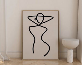 Female Body Line Art | Body Line Art, Woman Body Print, Feminine Poster, Beige Wall Art, Woman Line Art, Printable Wall Art