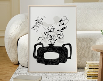 Flowers in Vase Wall Art | Floral Wall Art | Vase Art | Flower Wall Art | Botanical Print | Flower Line Art | Printable Art
