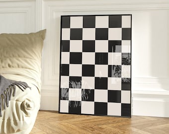 Karierte Wandkunst |  Retro Wandkunst, Groovy Prints, Große Wandkunst, Trendiges Schachbrett, Ästhetisches Zimmerdekor, Moderne Minimalistische Kunst