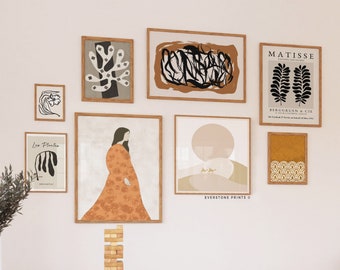 Conjunto de 8 impresiones para pared de galería, arte abstracto neutro, arte de pared imprimible, impresiones minimalistas, arte de pared moderno, arte de pared de galería