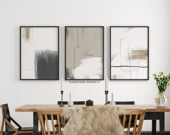 Neutral Abstract Art Prints Set | Minimalist Line Drawing (Digital Download)