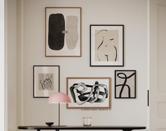 Modern Abstract Print Set Of 5 | Bundle Print Set, Neutral Abstract Art, Printable Art, Gallery Wall Art, Minimal Prints, Modern Wall Art