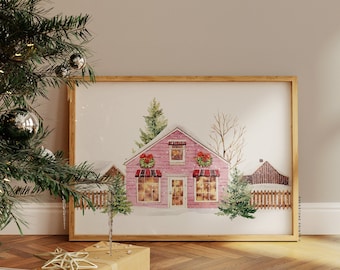 Winter House Print | Holiday Wall Art, Winter Prints, Christmas Printable, Winter Wonderland, Christmas Prints, Winter Wall Art
