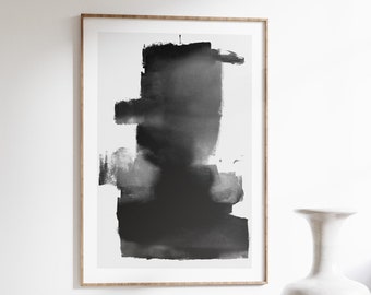 Impresión de arte abstracto / Arte abstracto negro / Pintura de acuarela abstracta / Decoración de pared minimalista de acuarela en blanco y negro / Arte imprimible /