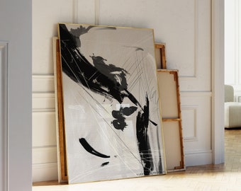 Stampa artistica astratta nera / Arte astratta in bianco e nero, Arte stampabile, Arte murale da galleria, Stampe minimaliste, Arte murale moderna, Poster stampabile