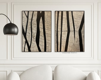 Modern Minimalist Art Beige and Black, Textured Abstract Art Print Set, Modern Neutral Abstract Gallery Wall Art Set of 2 Printable Abstract
