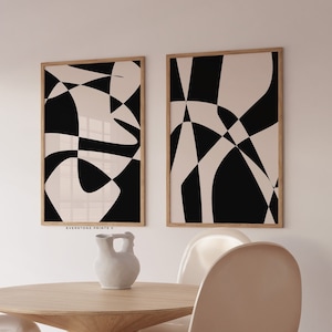 Set of 2 Abstract Geometric Wall Art, Neutral Modern Aesthetic, Large Abstract Art, Organic Minimalist, Printable Wall Art