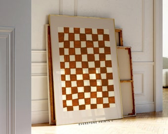 Checkered Wall Art | Minimal Abstract Art, Aesthetic Decor Wall Art, Trendy Wall Art, Geometric Poster, Retro Art, Printable Wall Art