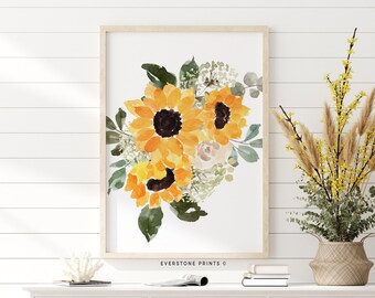 Sunflower Printable Art | Fall Wall Art | Fall Print | Watercolor Sunflower | Floral Print | Rustic Farmhouse Art | Country Wall Decor