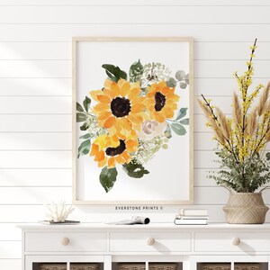 Sunflower Printable Art | Fall Wall Art | Fall Print | Watercolor Sunflower | Floral Print | Rustic Farmhouse Art | Country Wall Decor