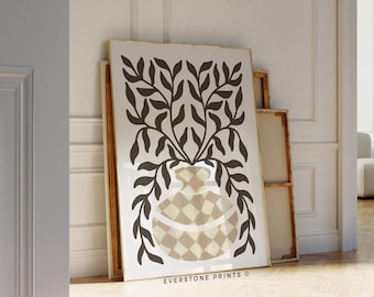 Abstract Floral Vase | Neutral Floral, Bohemian Decor, Floral Wall Art Print, Neutral Botanical, Boho Wall Decor, Printable Wall Art