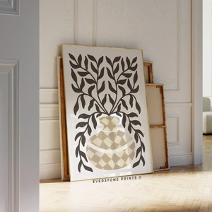 Abstract Floral Vase | Neutral Floral, Bohemian Decor, Floral Wall Art Print, Neutral Botanical, Boho Wall Decor, Printable Wall Art