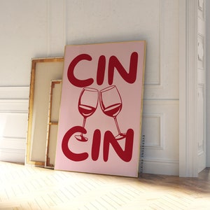 Impresión de Cin Cin / Impresión de vino retro, Arte de carrito de bar, Impresión de saludos, Póster de cócteles, Póster de bebidas vintage, Arte mural moderno, Impresión de bebidas de cocina