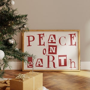 Peace on Earth Printable | Christmas Wall Decor, Holiday Art, Xmas Print, Trendy Christmas Print, Christmas Wall Art