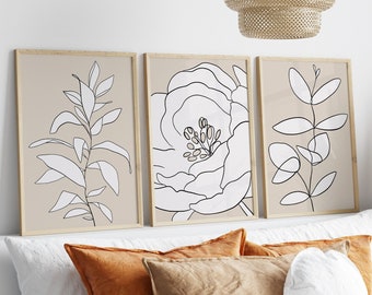 Flower Line Set of 3 | Flower Wall Art, Minimalist Wall Art, Room Decor, Abstract Line Art Prints, Flowers Poster, Floral Line Art