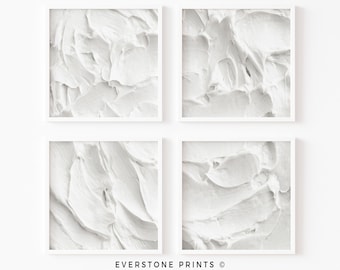 Plaster Wall Art Set of 4 | Textured Minimalist Print, Modern Organic Wall Art, Textile Art, White Plaster Art, Abstract White Painting