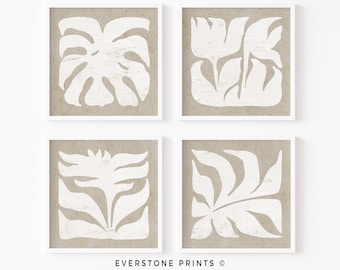 Set of 4 Botanical Floral | Flower Prints, Floral Wall Art, Wall Decor, Digital Art, Farmhouse Art, Botanical Wall Art, Square Prints