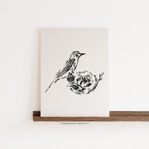 Vintage Bird Sketch | Vintage Bird Etching | Minimalist Drawing Art | Rustic Fall Art | Vintage Sketch Art | Farmhouse Decor