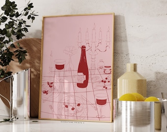 Trendy Wine Poster | Vintage Food Poster, Wine Print, Retro Food Art, Mid Century Modern Print, Modern Kitchen Wall Art, Cocktail Drink