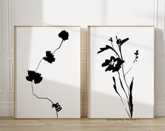 Flower Set of 2 Prints | Flower Line Art Set, Wildflower Print Set, Flower Wall Art Set, Minimalist Flower Set, Botanical Print Set