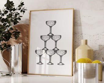 Wine Glasses Art | Cocktail Print, Bar Cart Art, Kitchen Art, Wine Print, Wine Glass Wall Art, Bar Prints, Printable Wall Art