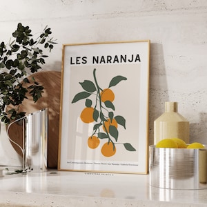 Les Naranja Art | オレンジフルーツプリント、カラフルなキッチンアートプリント、トレンディなキッチンアート、フルーツマーケット、フードポスター、モダンなキッチンアート