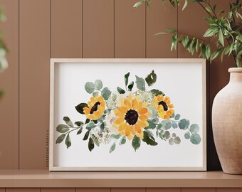Sunflower Printable Art | Fall Wall Art | Fall Print | Watercolor Sunflower | Floral Print | Rustic Farmhouse Art | Country Wall Decor
