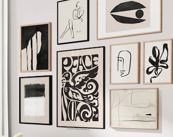 Modern Abstract Print Set Of 8 | Gallery Wall Set, Neutral Abstract Art, Bundle Print Set, Minimal Prints, Modern Wall Art, Printable Art