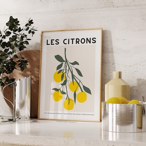 Les Citrons Art | レモンプリント、カラフルなキッチンアートプリント、トレンディなキッチンアート、フルーツマーケット、フードポスター、モダンなキッチンアート、アパートメントアート