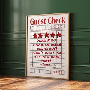 Gast Check Ticket Print | Trendige Weihnachts Wandkunst, Weihnachtsposter, Bar Cart Art, Xmas druckbare Dekoration, adrette Retro Kunst, festliche Kunst