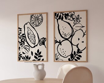 Set van 2 keukenafdrukken | Keukenmuurkunst, fruitmuurkunst, keukenkunst, eetkamermuurkunst, keukendecor, afdrukbare muurkunst