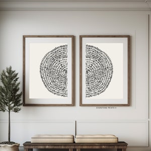 Geometric Circle Set of 2 | Minimalist Art Set, Geometric Print, Abstract Art Print, Boho Circle Print, Line Art Poster, Neutral Wall Art