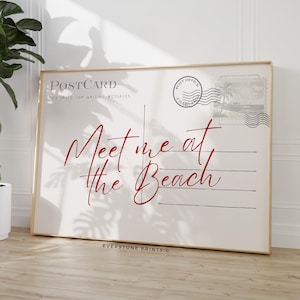 Cartolina "Incontrami in spiaggia" / Arte murale costiera alla moda, Decorazione da spiaggia per nipote costiera, Cartolina estiva, Arte retrò carina e femminile